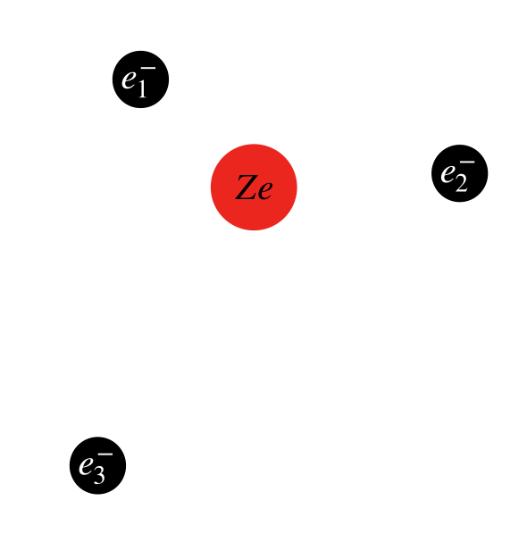 Charge distribution of three electrons bound to the nucleus